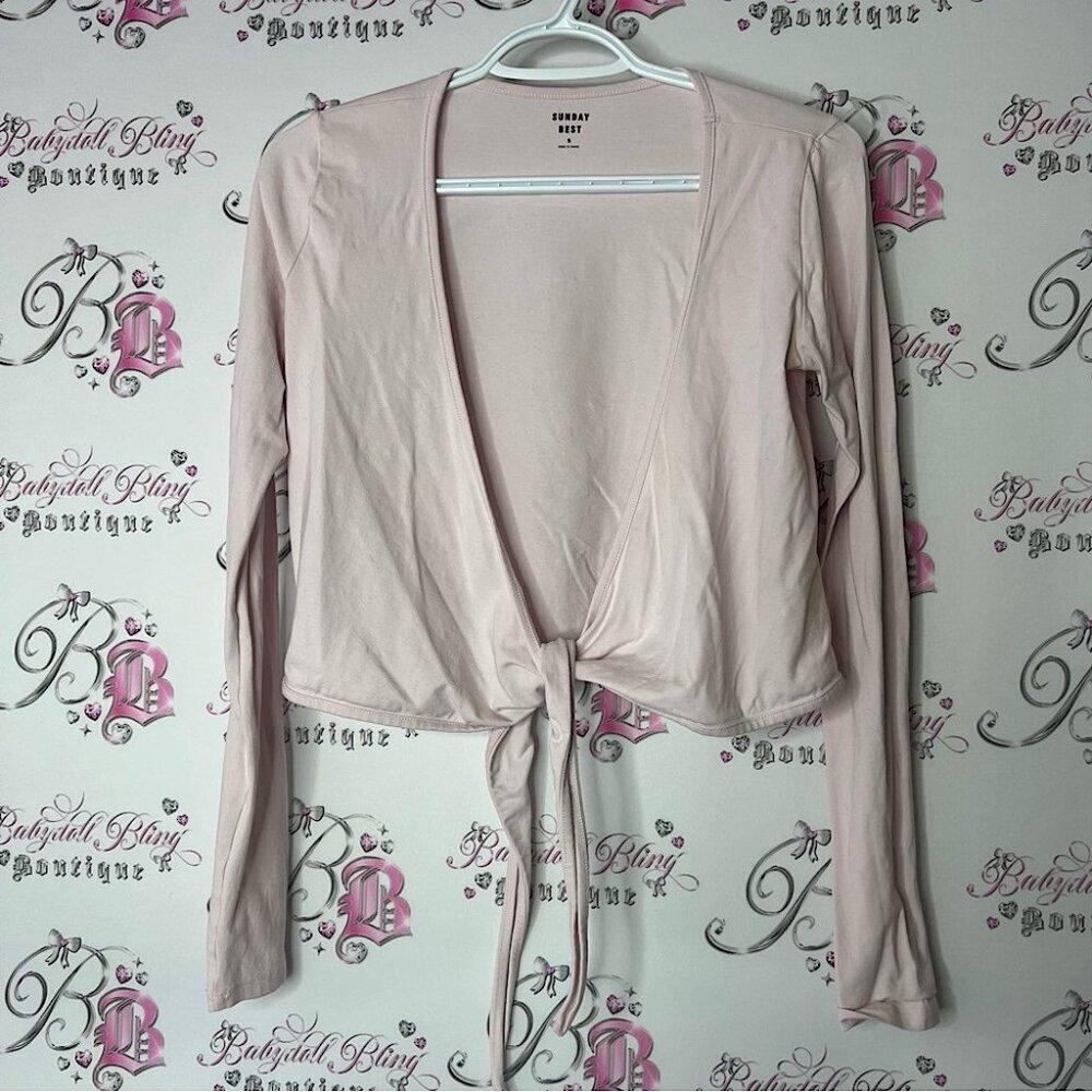 Sunday Best Pink Wrap Blouse with Tie Front aritzia blouse long sleeve